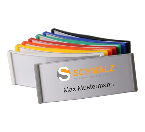 Schmalz® Gewölbtes Kunststoff Namensschild 75x30mm trendige Farben ABS-Kunststoff mit Magnet für die Kleidung (rot, 10 Stück) von Schmalz®