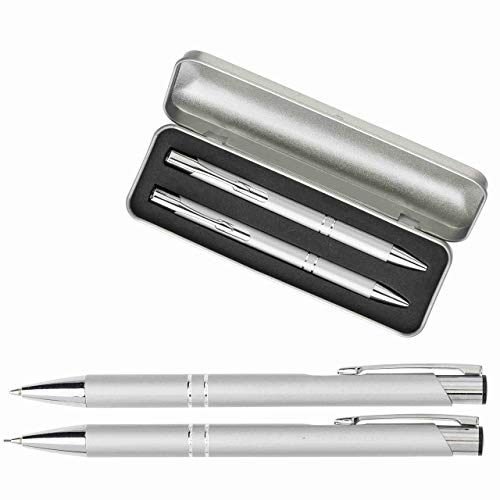 Schmalz® Kugelschreiberset Kugelschreiber und Druckbleistift mit Gravur Geschenk hochwertig | bestandene Prüfung Geschenk | personalisierte | blauschreibend (silber, ohne Gravur) von Schmalz®