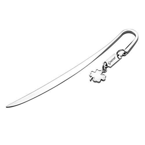 Schmalz® Lesezeichen mit Kleeblattanhänger inkl. Gravur Buchzeichen graviert Bookmark aus Metall hochglanz von Schmalz®