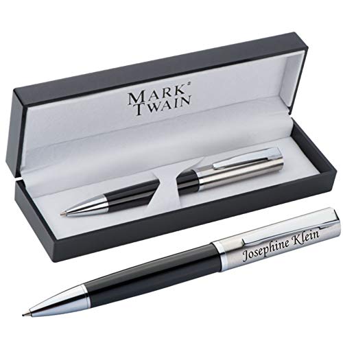Schmalz® MARK®TWAIN Drehkugelschreiber aus Metall mit Gravur - schlichte Eleganz Blaue Mine - in passendem Geschenketui zum Geburtstag 1338303 von Schmalz®