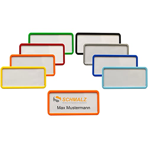 10 Stück Kunststoff Namensschilder 75x37mm versch.Farben ABS-Kunststoff Nadel und Magnet (schwarz) von Schmalz Werbeservice
