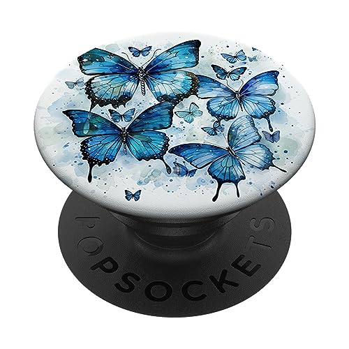 Schmetterling blaue Schmetterlinge Natur blauer PopSockets mit austauschbarem PopGrip von Schmetterling und fliegende Insekten Designs