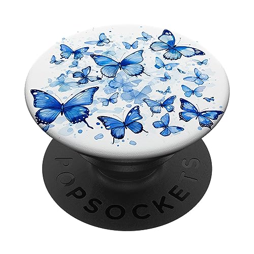 Schmetterling blaue Schmetterlinge Natur blauer PopSockets mit austauschbarem PopGrip von Schmetterling und fliegende Insekten Designs