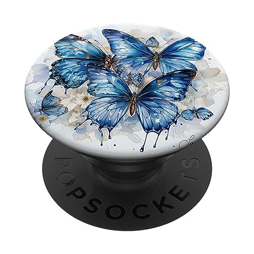 Schmetterling blaue Schmetterlinge Natur blauer PopSockets mit austauschbarem PopGrip von Schmetterling und fliegende Insekten Designs