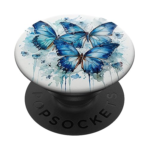 Schmetterling blaue Schmetterlinge Natur blauer PopSockets mit austauschbarem PopGrip von Schmetterling und fliegende Insekten Designs