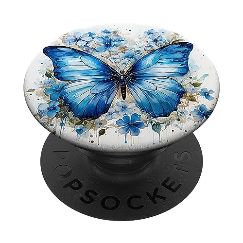 Schmetterling blaue Schmetterlinge Natur blauer PopSockets mit austauschbarem PopGrip von Schmetterling und fliegende Insekten Designs