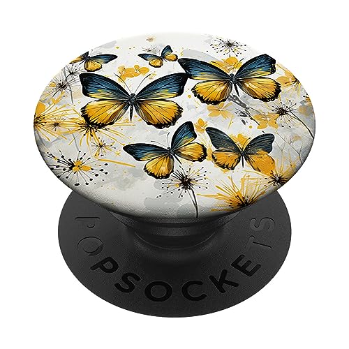 Schmetterling gelber Schmetterlinge Natur gelbes PopSockets mit austauschbarem PopGrip von Schmetterling und fliegende Insekten Designs