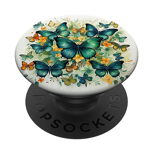 Schmetterling grüne Schmetterlinge Natur orange grünes PopSockets Klebender PopGrip von Schmetterling und fliegende Insekten Designs