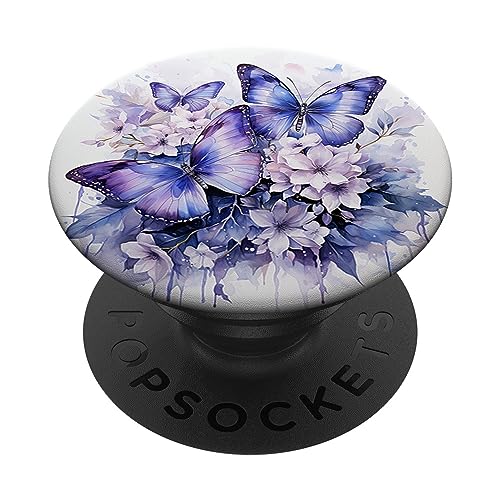 Schmetterling lila Schmetterlinge Natur blauer PopSockets mit austauschbarem PopGrip von Schmetterling und fliegende Insekten Designs