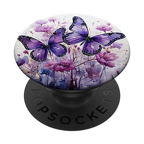 Schmetterling lila Schmetterlinge Natur blauer PopSockets mit austauschbarem PopGrip von Schmetterling und fliegende Insekten Designs