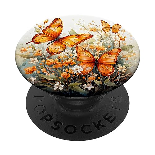 Schmetterling orange Schmetterlinge Natur orangenes PopSockets mit austauschbarem PopGrip von Schmetterling und fliegende Insekten Designs