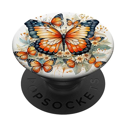 Schmetterling orange Schmetterlinge Natur orangenes PopSockets mit austauschbarem PopGrip von Schmetterling und fliegende Insekten Designs
