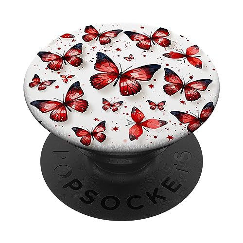 Schmetterling rote Schmetterlinge Natur roter PopSockets mit austauschbarem PopGrip von Schmetterling und fliegende Insekten Designs