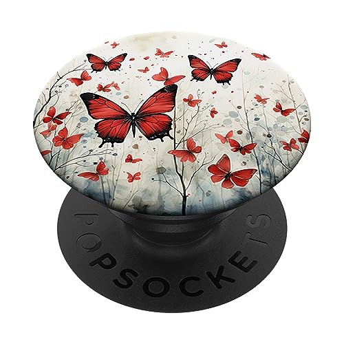 Schmetterling rote Schmetterlinge Natur roter PopSockets mit austauschbarem PopGrip von Schmetterling und fliegende Insekten Designs
