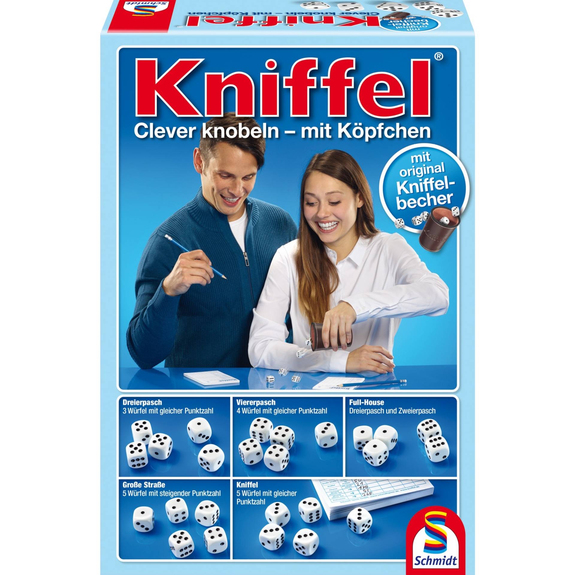 Kniffel mit Lederwürfelbecher, Würfelspiel von Schmidt Spiele