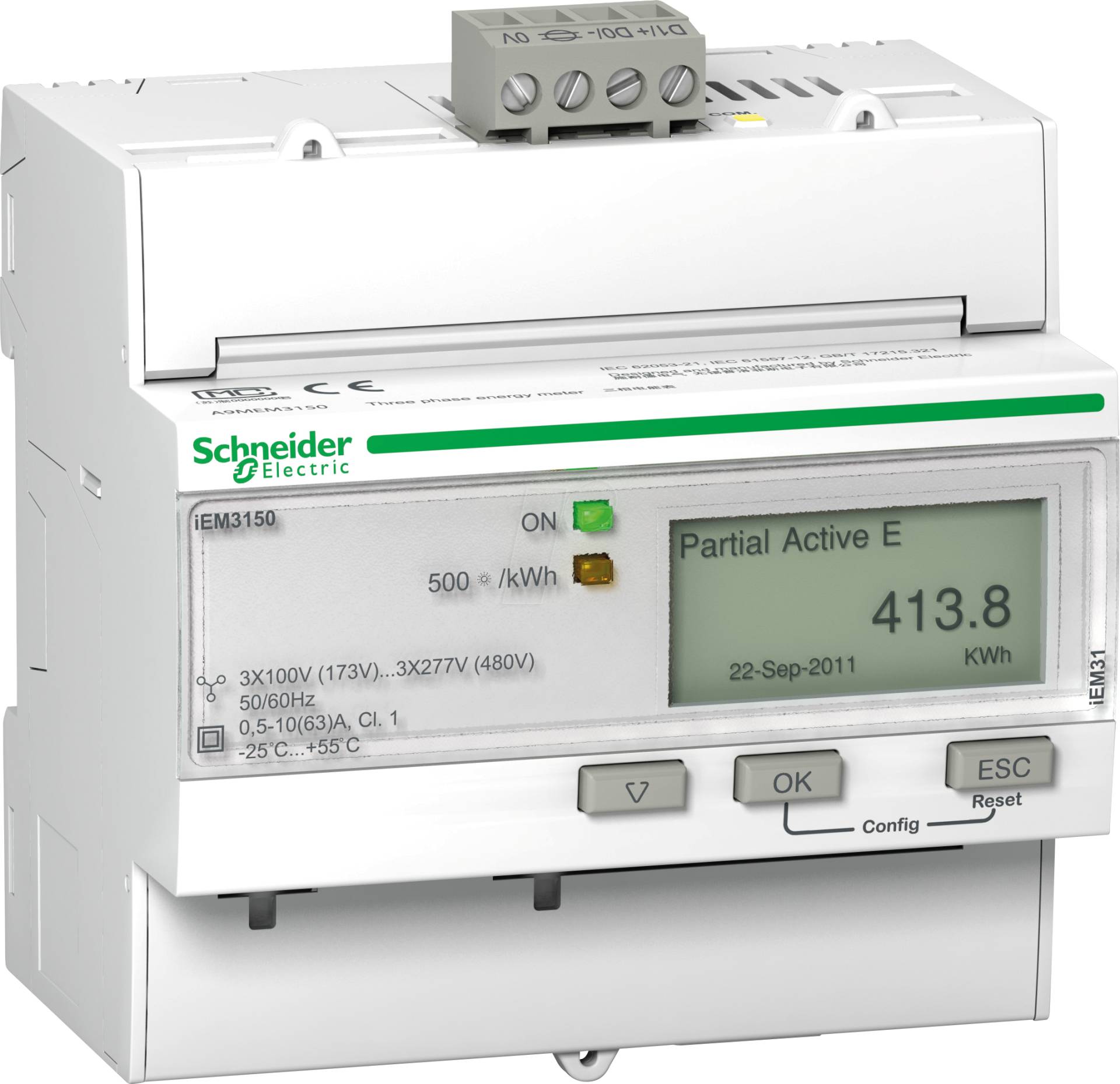 A9MEM3150 - Energiezähler, 3-phasig, 63A, erweiterte Messfunktion, Modbus A9MEM3150 - Energiezähler, 3-phasig, 63A, erweiterte Messfunktion, Modbus von Schneider Electric