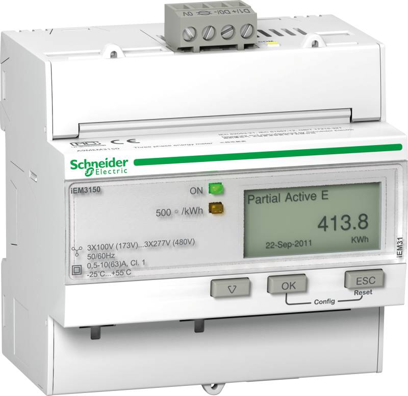 A9MEM3150 - Energiezähler, 3-phasig, 63A, erweiterte Messfunktion, Modbus von Schneider Electric