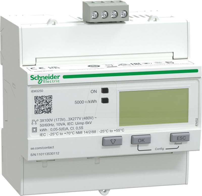 A9MEM3250 - Energiezähler, 3-ph, 5 A, mit Teilzähler, Modbus,  Klasse 0,5S von Schneider Electric