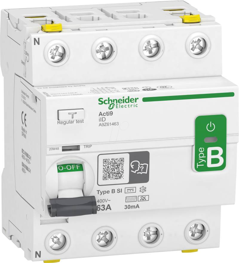 A9Z61463 - FI-Schutzschalter Allstromsensitiv, 4P, 63A, FI Typ B-SI, 30mA von Schneider Electric