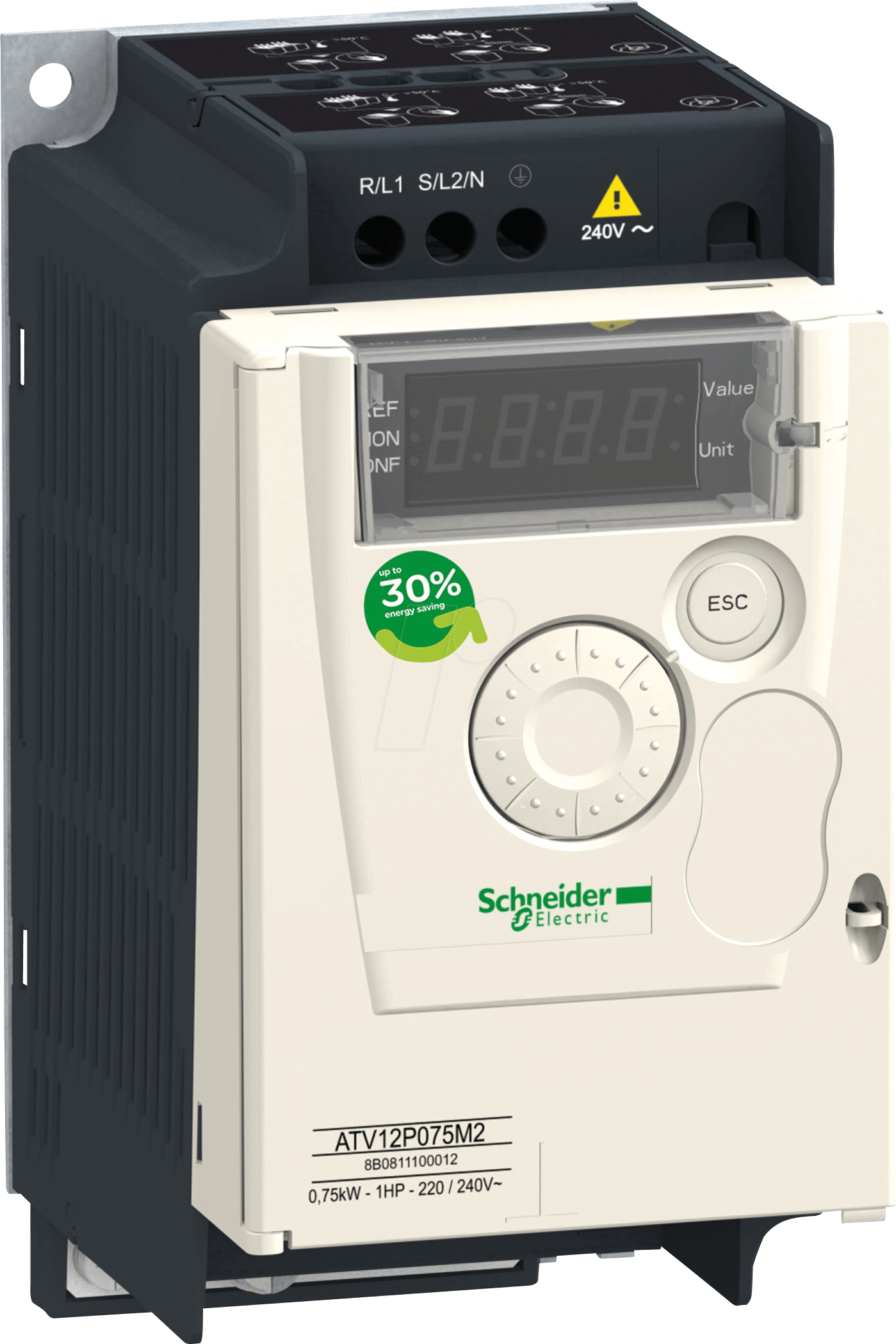 ATV12P075M2 - Frequenzumrichter, 1-phasig, 200 - 240 V, 0,75 kW, IP20 ATV12P075M2 - Frequenzumrichter, 1-phasig, 200 - 240 V, 0,75 kW, IP20 von Schneider Electric
