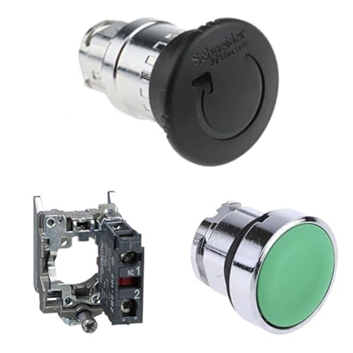 Bundle aus Schneider Electric ZB4BS52 Pilzdrucktaster Metall, 22mm, schwarz +ZB4BZ102 - Kontaktblock Hilfsschalterblock22mm, 1Ö, Schraubklemmen + ZB4BA3 Kopf rund Drucktaster 22mm, flach, grün Bundle aus Schneider Electric ZB4BS52 Pilzdrucktaster Metall, 22mm, schwarz +ZB4BZ102 - Kontaktblock Hilfsschalterblock22mm, 1Ö, Schraubklemmen + ZB4BA3 Kopf rund Drucktaster 22mm, flach, grün von Schneider Electric