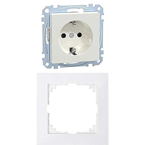 Komplettset SCHUKO-Steckdose komplett,Schuko Steckdose, Rahmen 1-fach Merten System M, Polarweiß von Schneider Electric