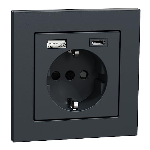 Komplettset SCHUKO Steckdose mit USB-Ladegerät Typ A und Typ C, Merten System M-Pure, Anthrazit Komplettset SCHUKO Steckdose mit USB-Ladegerät Typ A und Typ C, Merten System M-Pure, Anthrazit von Schneider Electric