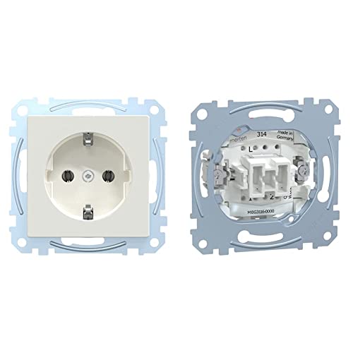 MEG2301-0319 Merten SCHUKO-Steckdose, Steckklemmen, polarweiß glänzend, System M Merten & Merten MEG3116-0000 - Ausschalter und Wechselschalter Einsatz - 10 A - AC 250 V – Steckklemmen von Schneider Electric