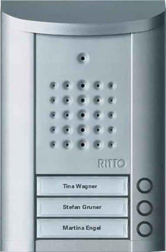 Schneider Electric Ritto Türstation, Entravox, Audio für 3-Familienhaus, Gegensprechanlage mit beleuchteten Klingeltasten, Aufputz, Außeneinheit, silber eloxiert, Artikelnummer 1840320 von Schneider Electric