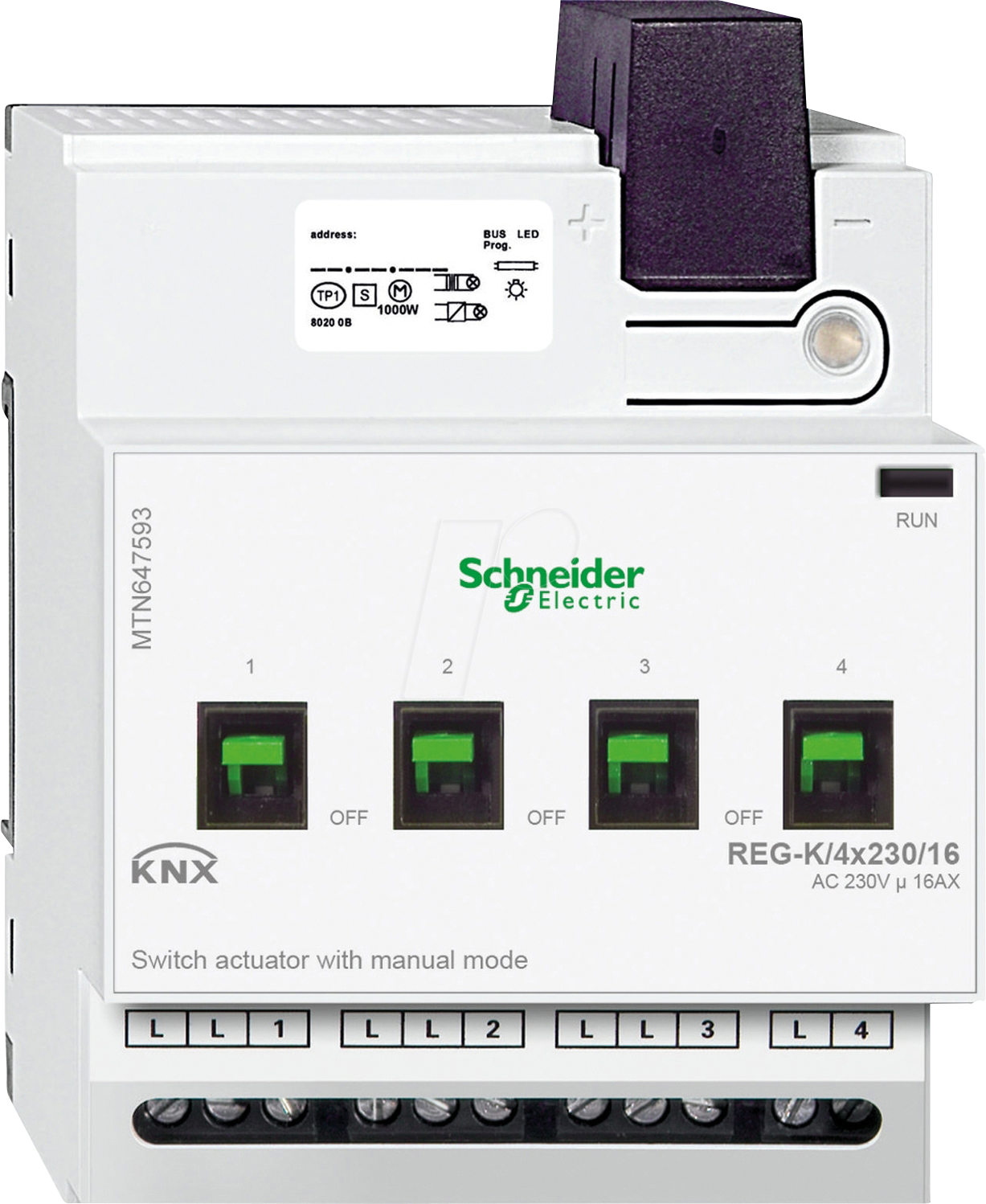SE MTN647593 - Schaltaktor REG-K/4x230/16 mit Handbetätigung, lichtgrau SE MTN647593 - Schaltaktor REG-K/4x230/16 mit Handbetätigung, lichtgrau von Schneider Electric