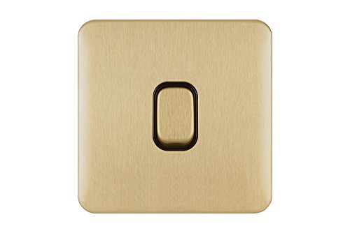 Schneider Electric, Lisse Screwless Deco - einzelner, 2-Wege-Lichtschalterwippe, 10 A, GGBL1012RBSBS, Satin-Messing mit schwarzem Einsatz Schneider Electric, Lisse Screwless Deco - einzelner, 2-Wege-Lichtschalterwippe, 10 A, GGBL1012RBSBS, Satin-Messing mit schwarzem Einsatz von Schneider Electric