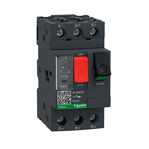 Schneider Electric | GV2ME08 - Motorschutzschalter, 3p, 2,5-4A, Tasterbetätigung, Schraubanschluss - 45 x 89 x 78.2 mm von Schneider Electric