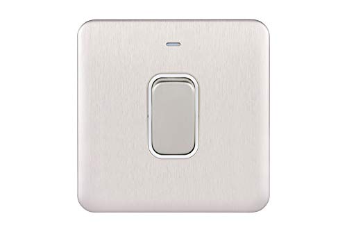 Schneider Electric Lisse Screwless Deco GGBL4011WSS Einzelner Lichtschalter, doppelpolig, mit Neonanzeige, 50 A, Edelstahl mit weißem Einsatz Schneider Electric Lisse Screwless Deco GGBL4011WSS Einzelner Lichtschalter, doppelpolig, mit Neonanzeige, 50 A, Edelstahl mit weißem Einsatz von Schneider Electric