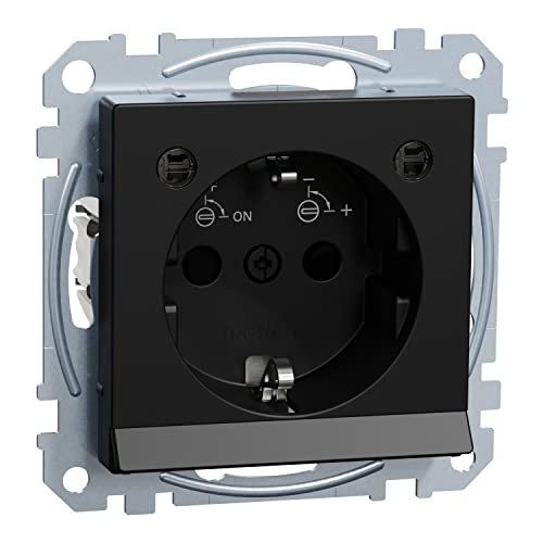 Schneider Electric Merten System M SCHUKO-Steckdose mit Lichtauslass, LED-Beleuchtungs-Modul, Berührungsschutz, Steckklemmen, Schwarz Matt, MEG2304-0403, 250 V von Schneider Electric