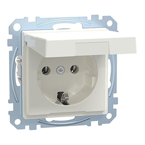 Schneider Electric Merten Schuko-Steckdose mit Klappdeckel, System M, Steckklemmen, polarweiss glänzend, Artikelnummer MEG2311-0319 von Schneider Electric