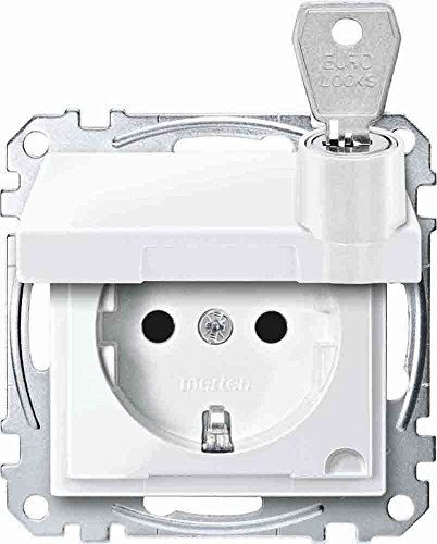 Schneider Electric Merten MEG2315-0319 SCHUKO-Steckdose Klappdeckel abschließbar, Schutzkontaktsteckdose, verschiedene Schließungen, BRS, Steckklemmen, polarweiß glänzend, System M von Schneider Electric