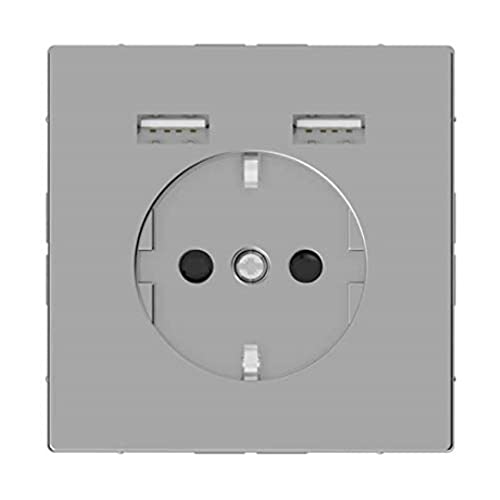 Schneider Electric Merten MEG2366-6036 Steckdose mit USB Anschluss Typ A+A System Design Edelstahl, Schuko USB Steckdose Unterputz, Schutzkontaktsteckdose, geeignet für Smartphone, Tablet von Schneider Electric