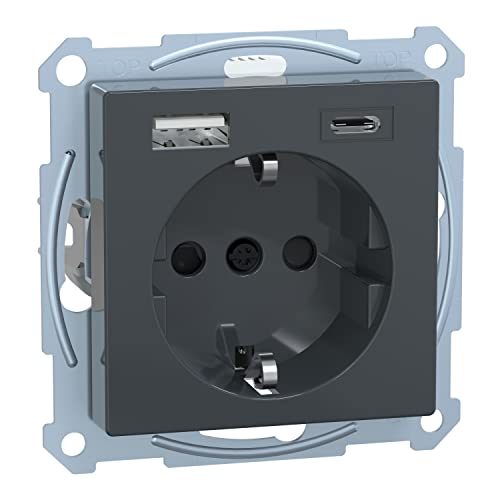 Schneider Electric Merten Schuko-USB-Steckdose, USB-Typ A+C, Unterputz, System M, anthrazit, Artikelnummer MEG2367-0414 von Schneider Electric