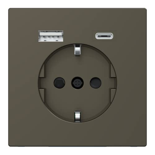 Schneider Electric Merten MEG2367-6052 Schuko Steckdose mit USB Anschluss Typ A+C System Design, Schuko USB Steckdose Unterputz,Schutzkontaksteckdose, Moccametallic, geeignet für Smartphone, Tablet von Schneider Electric