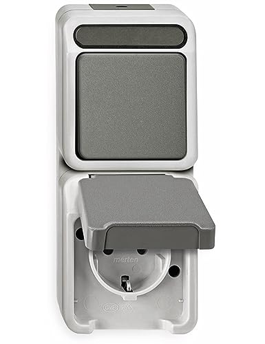Schneider Electric MEG3495-8029, lichtgrau, Merten Kombi Schuko Aquastar AP WG, 1 Stück, 250 V, Kombination Steckdose/Wechselschalter Schneider Electric MEG3495-8029, lichtgrau, Merten Kombi Schuko Aquastar AP WG, 1 Stück, 250 V, Kombination Steckdose/Wechselschalter von Schneider Electric
