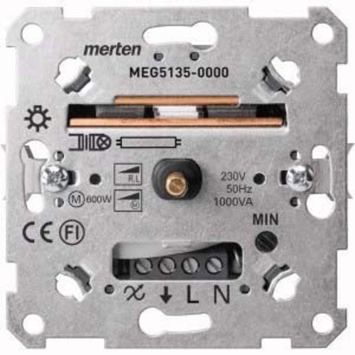 Schneider Electric Merten MEG5135-0000 Dimmschalter, Drehdimmer-Einsatz für induktive Last für Glühlampen Halogenlampen 60-1000 VA, Drehdimmer Unterputz, Phasenanschnitt, Made in Germany von Schneider Electric