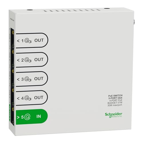 Schneider Electric - Resi9 Ethernet-Switch 5 Ports, 4 Ports 1 GBIT POE 30 W MAX, Budget Total 57 W - R9H5SWP57 von Schneider Electric
