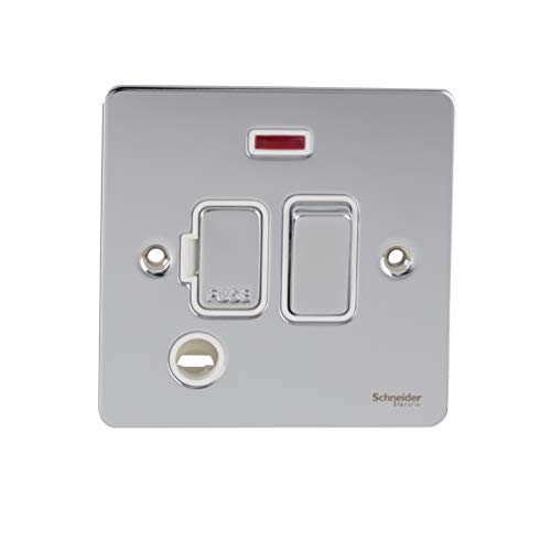 Schneider Electric Ultimate Flat Plate, geschaltete gesicherte Anschlusseinheit, mit Flexausgang und Neonanzeige, GU5214WPC, poliertes Chrom mit weißem Einsatz Schneider Electric Ultimate Flat Plate, geschaltete gesicherte Anschlusseinheit, mit Flexausgang und Neonanzeige, GU5214WPC, poliertes Chrom mit weißem Einsatz von Schneider Electric