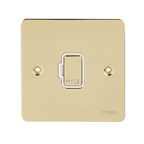 Schneider Electric Ultimate Flat Plate, ungeschaltete gesicherte Anschlusseinheit, 13 A, GU5200WPB, poliertes Messing mit weißem Einsatz von Schneider Electric