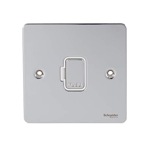 Schneider Electric Ultimate Flat Plate, ungeschaltete gesicherte Anschlusseinheit, 13 A, GU5200WPC, poliertes Chrom mit weißem Einsatz von Schneider Electric