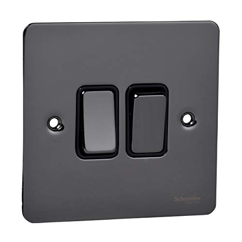 Schneider Electric Ultimate Flat Plate - Doppelter 2-Wege-Lichtschalter, 16AX, GU1222BBN, Schwarzes Nickel mit schwarzem Einsatz von Schneider Electric