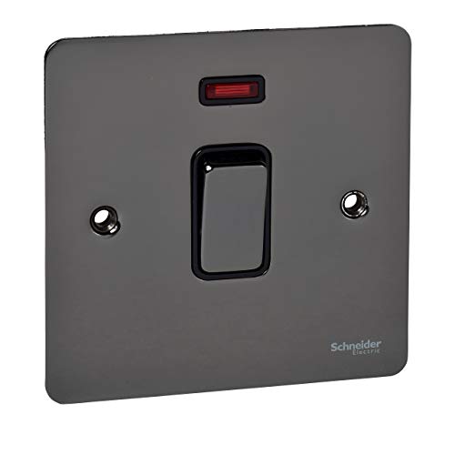 Schneider Electric Ultimate Flat Plate – Einzellichtschalter, mit Neonanzeige, doppelpolig, 32 A, GU4231BBN, schwarzes Nickel mit schwarzem Einsatz von Schneider Electric