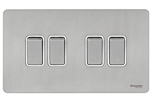 Schneider Electric Ultimate schraubenlose, flache Platte, 4-Gang-Wippschalter, 2-Wege-Lichtschalter, einpolig, 16 AX, GU1442WSS, Edelstahl mit weißem Einsatz Schneider Electric Ultimate schraubenlose, flache Platte, 4-Gang-Wippschalter, 2-Wege-Lichtschalter, einpolig, 16 AX, GU1442WSS, Edelstahl mit weißem Einsatz von Schneider Electric