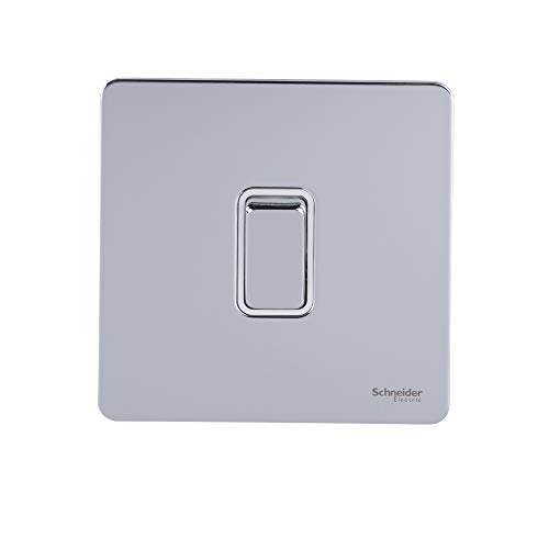 Schneider Electric Ultimate schraubenlose, flache Platte, Einzel-Lichtschalter, doppelpolig, 20 AX, GU2410WPC, poliertes Chrom mit weißem Einsatz Schneider Electric Ultimate schraubenlose, flache Platte, Einzel-Lichtschalter, doppelpolig, 20 AX, GU2410WPC, poliertes Chrom mit weißem Einsatz von Schneider Electric