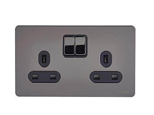 Schneider Electric Ultimate schraubenlose, geschaltete Doppelsteckdose mit flacher Platte, einpolig, 13 A, GU3420BBN, Nickel schwarz mit schwarzem Einsatz Schneider Electric Ultimate schraubenlose, geschaltete Doppelsteckdose mit flacher Platte, einpolig, 13 A, GU3420BBN, Nickel schwarz mit schwarzem Einsatz von Schneider Electric